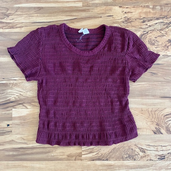 Stretch Ruffle Crop Top—Maroon - Picture 3 of 3